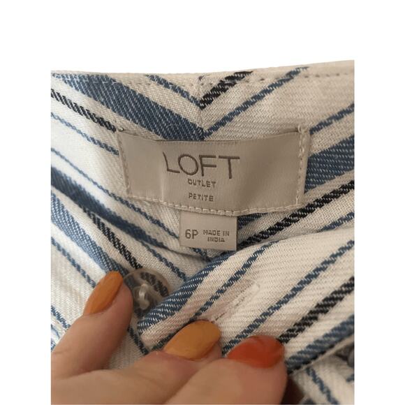 Loft 6p Wide Leg Cotton Breton Stripe Old Money Quiet Luxury Sailor Chic Pants - Picture 4 of 6